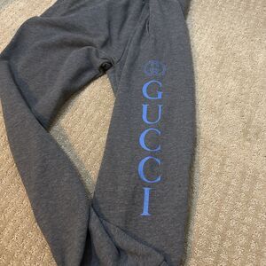 Gucci Pants Mens XXL Black Blue Logo Joggers Made In Italy Sweatpants Luxury